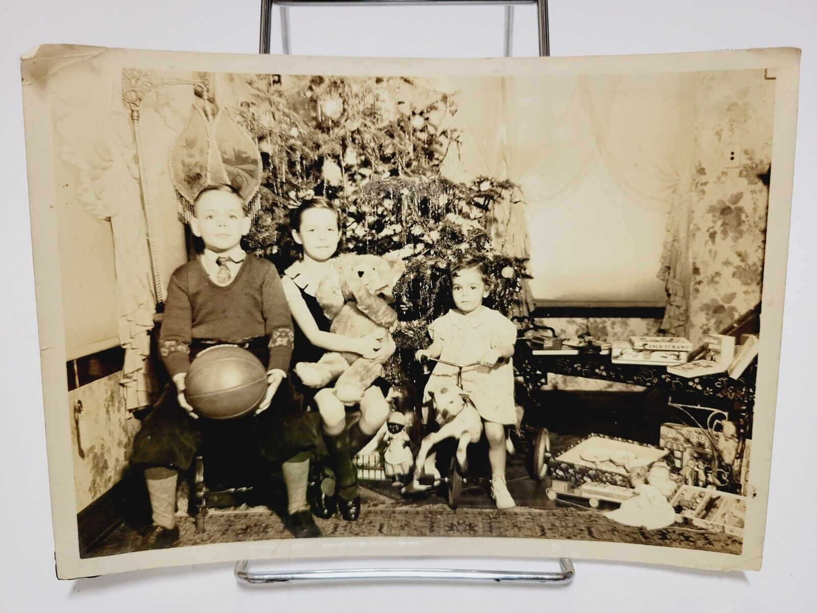 Presents On Christmas Morning Beautiful Vintage Photo Toys Tree Kids 1930’s