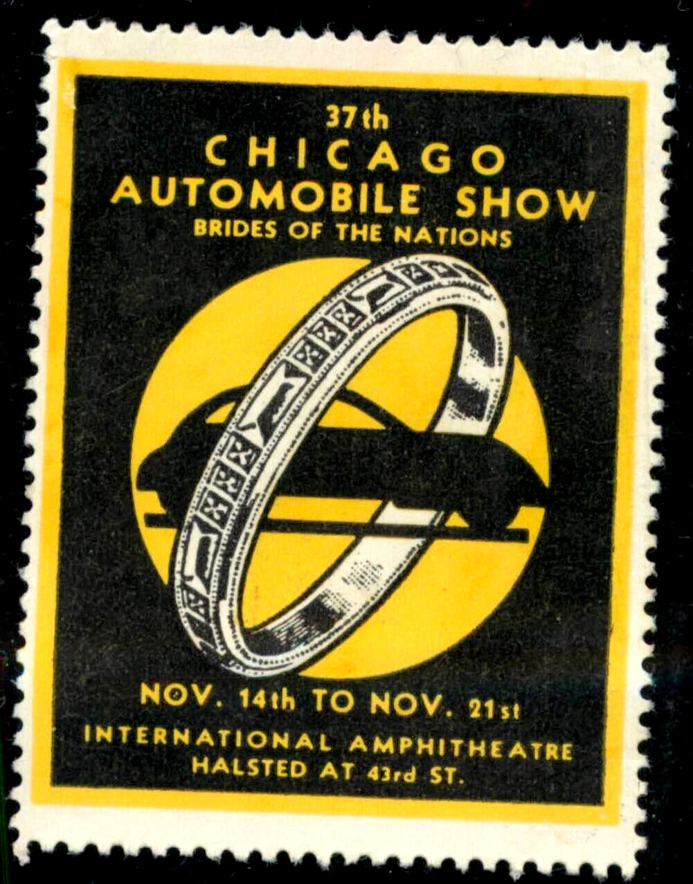 The 1937 CHICAGO AUTOMOBILE Show ~ Great Old Poster Stamp / Cinderella