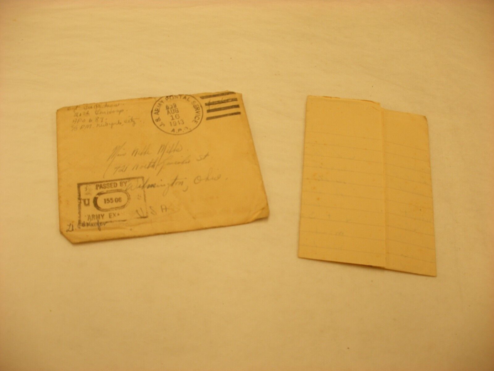 Vtg WW2 1943 Postmark Stamp US Army Postal Service APO PASSED by EXAMINER 15506