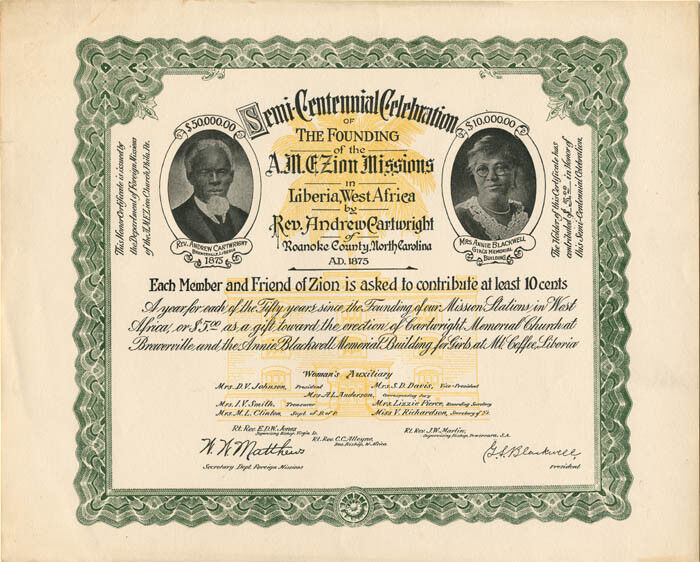 A.M.E. Zion Church - Honor Certificate - Miscellaneous