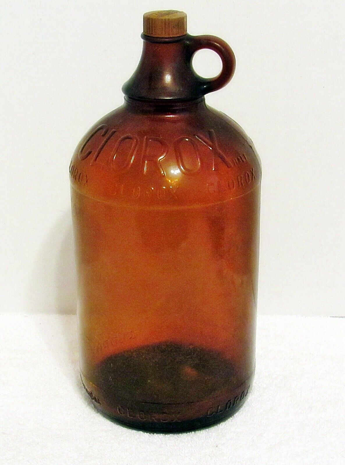Vintage Half Gallon Brown Embossed Clorox Bottle With Lid