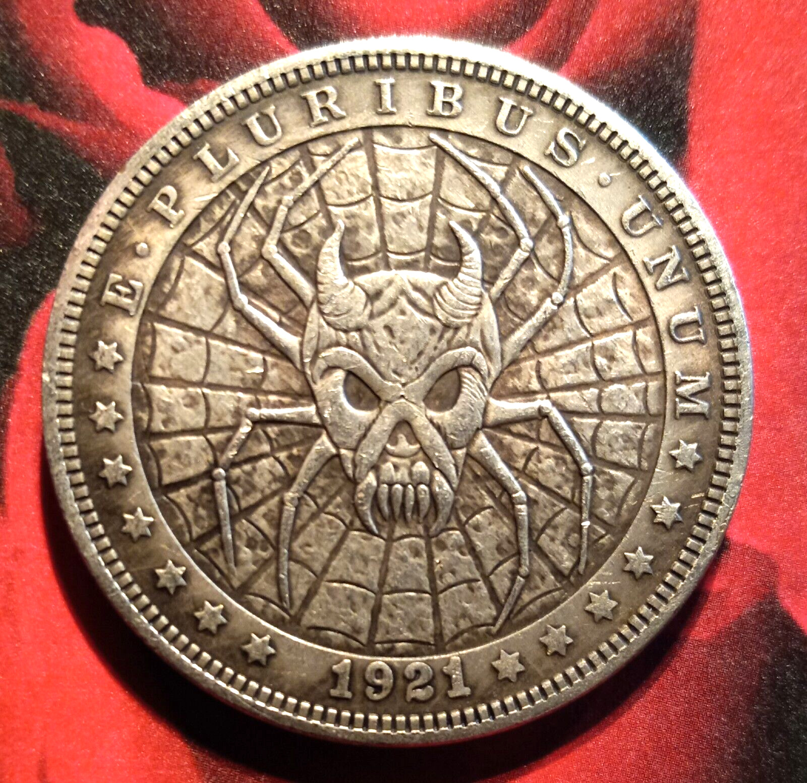 Creepy Spider Skull Demon Occult  Coin  Dollar Token  Nice Details Witchcraft