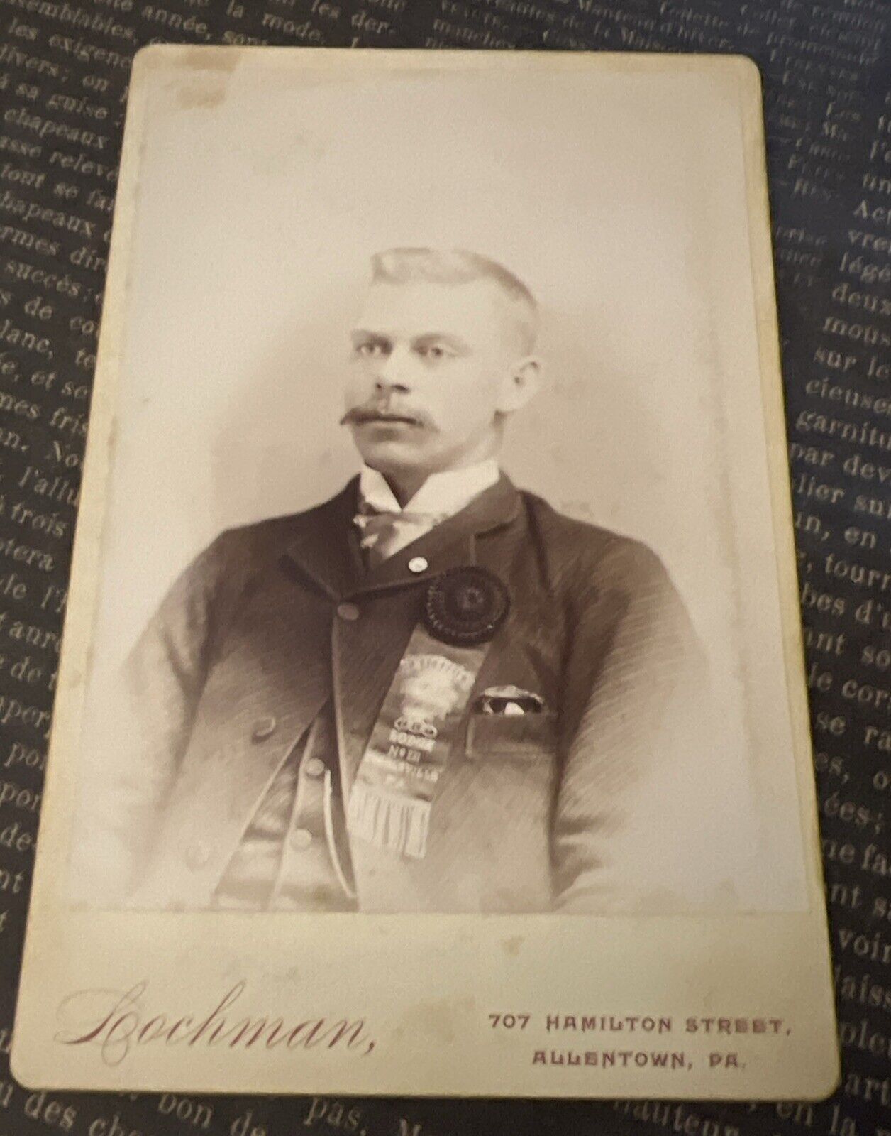 Antique c1880s Cabinet Card Handsome Young Man Mustache Lochman Allentown, PA