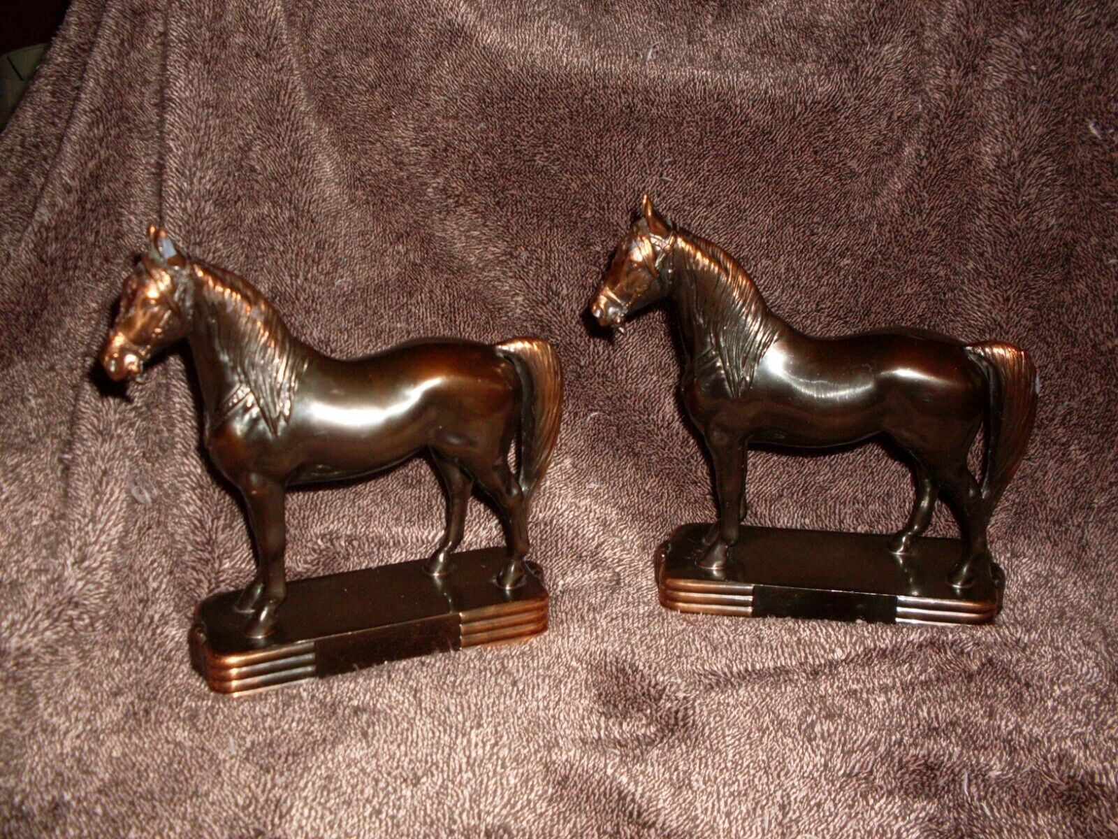 Gorgeous Metal Horse Figurines Matched Pr Copper Bronze Beautiful Condition 