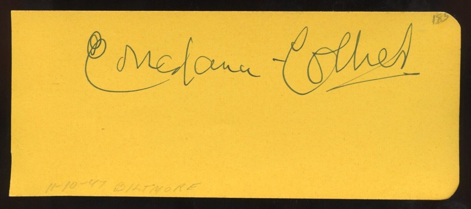 Constance Collier d1955 signed 2x5 autograph on 11-10-47 at Biltmore Theater LA