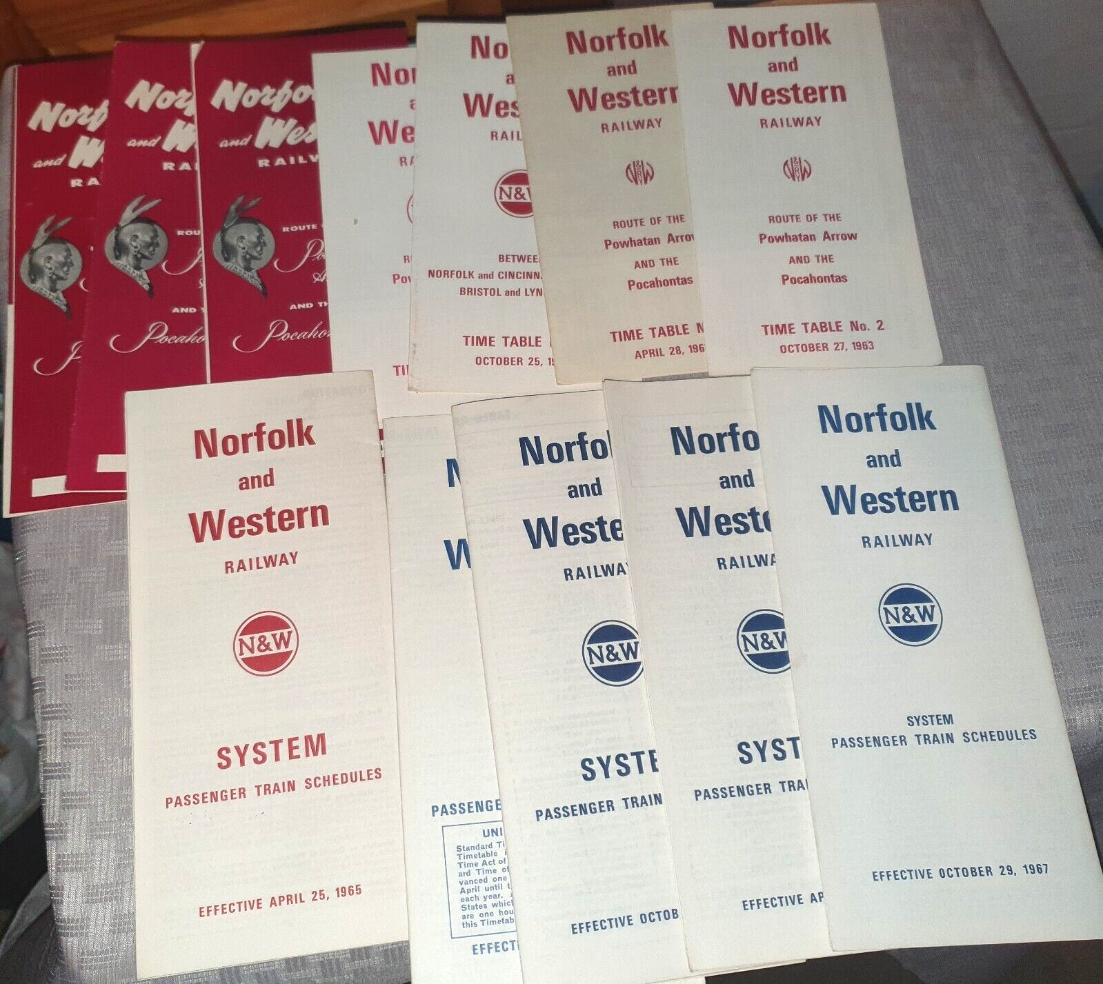12 NORFOLK AND WESTERN RAILWAY TRAIN SCHEDULES 1961 - 1967