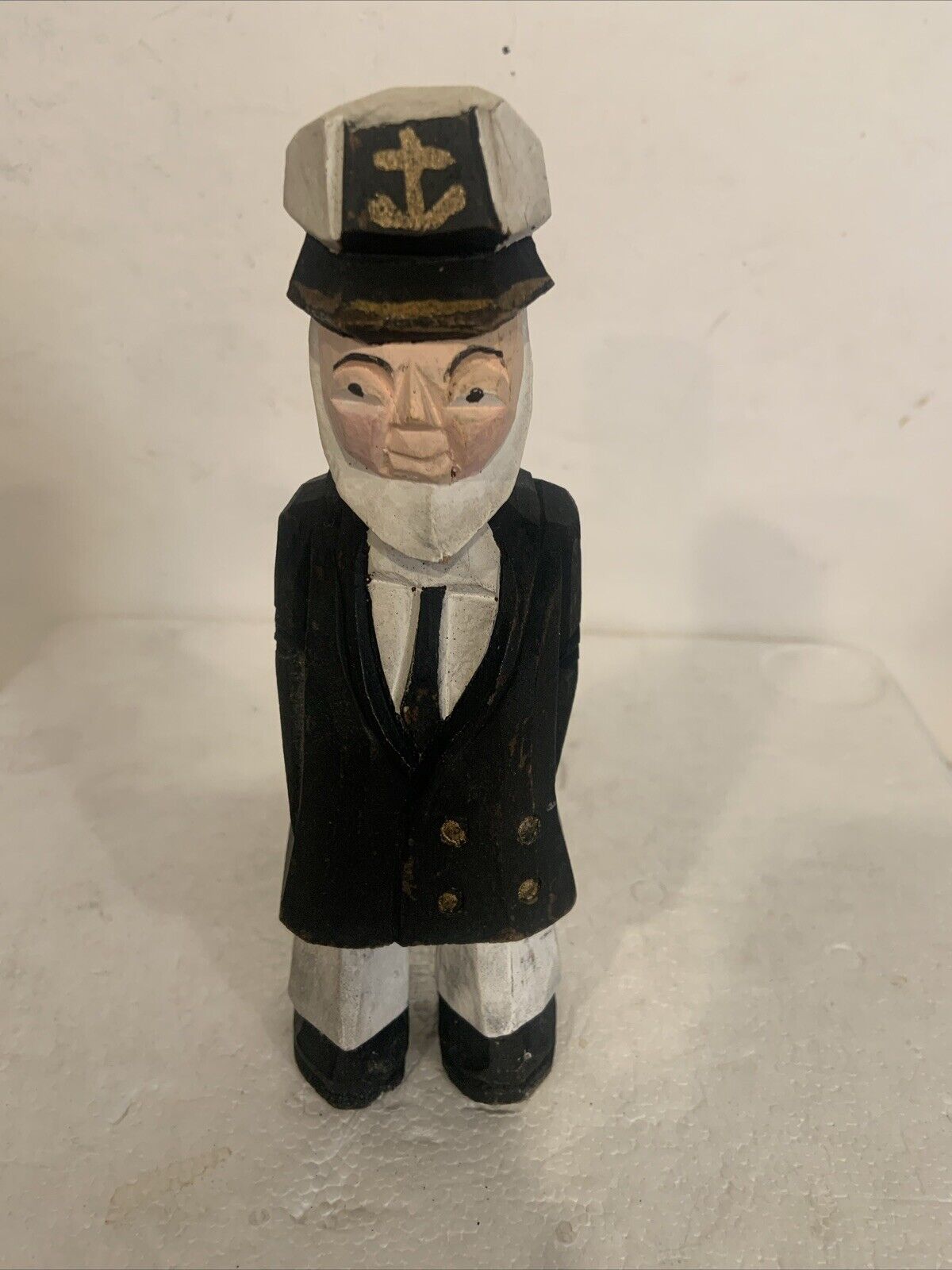 Vntg Wooden Sailor Figurine Sea Captain 7” Handmade Carved Painted RARE See All