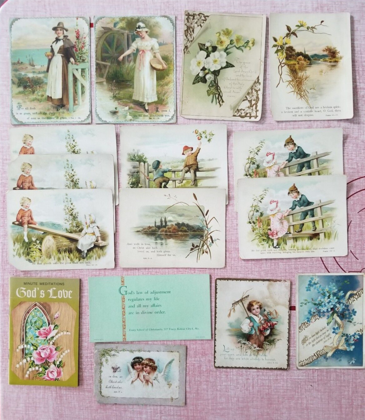 Antique Lot of 15 Bible Verse Trade Cards Early 1900\'s + Vtg. Meditation Booklet