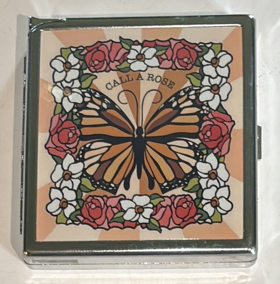 Call A Rose Metal Butterfly Rose Cigarette Case Holder w/Lighter