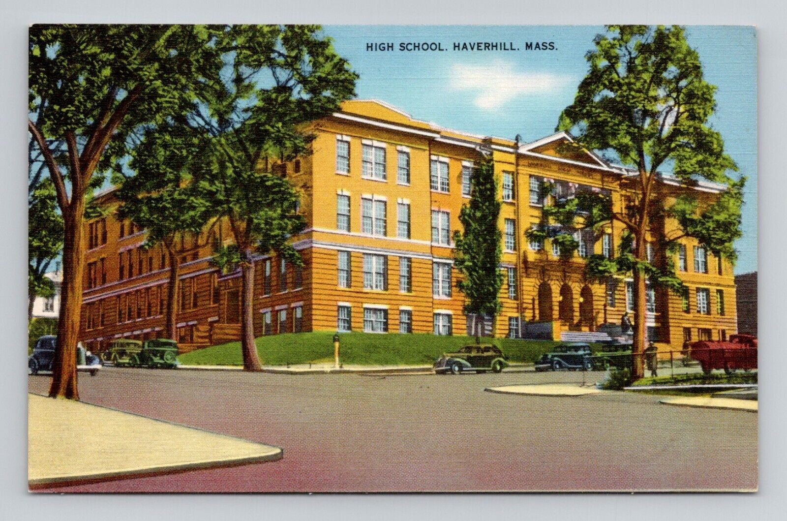 Postcard High School Haverhill Massachusetts MA, Vintage Linen O18