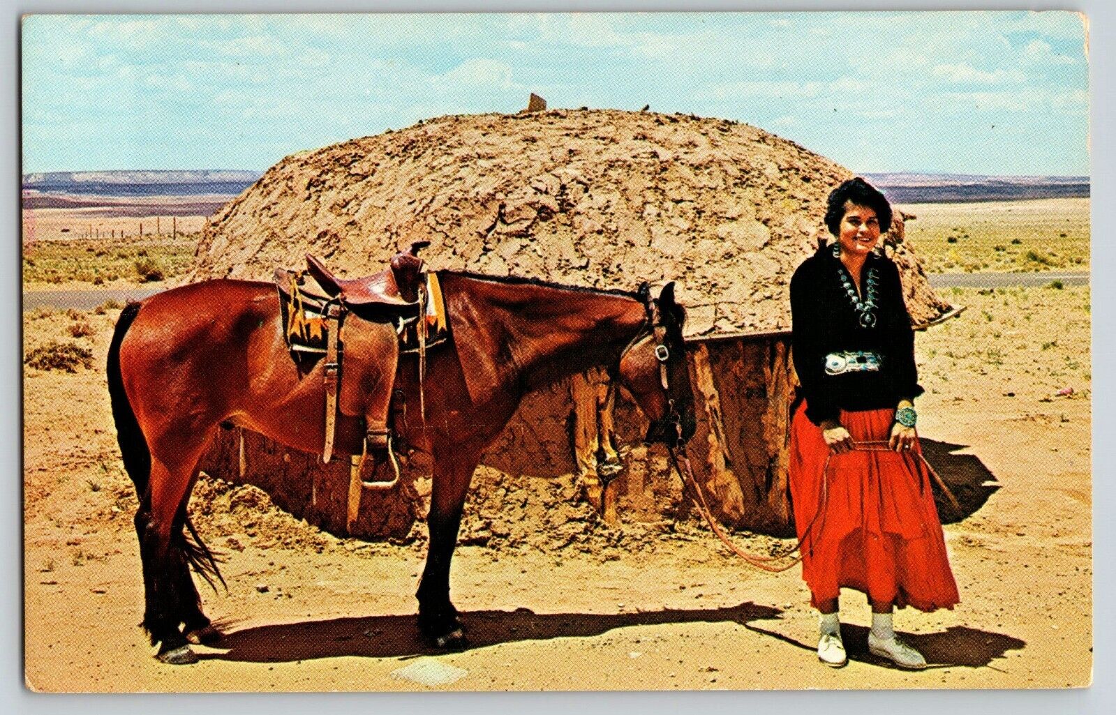 Postcard Navajo Woman w Horse - Arizona