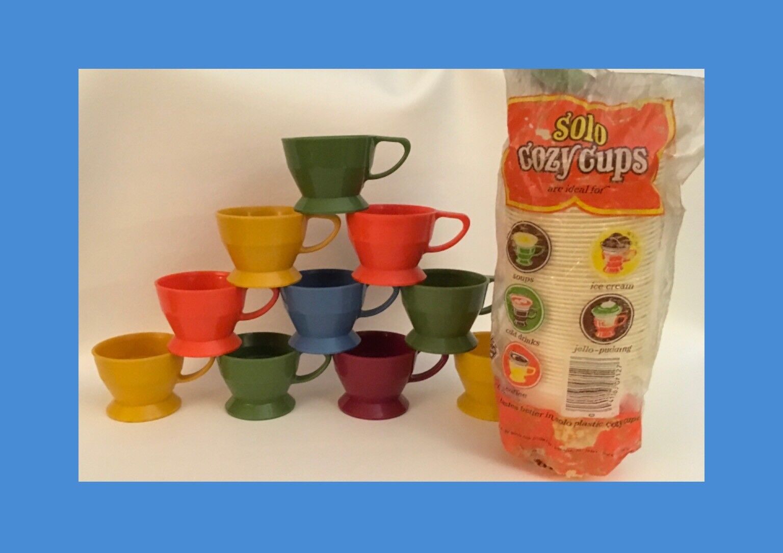 Qty 10 Vintage Solo Crazy Cups With Bag Of 40+ 7 Oz Refill Cups