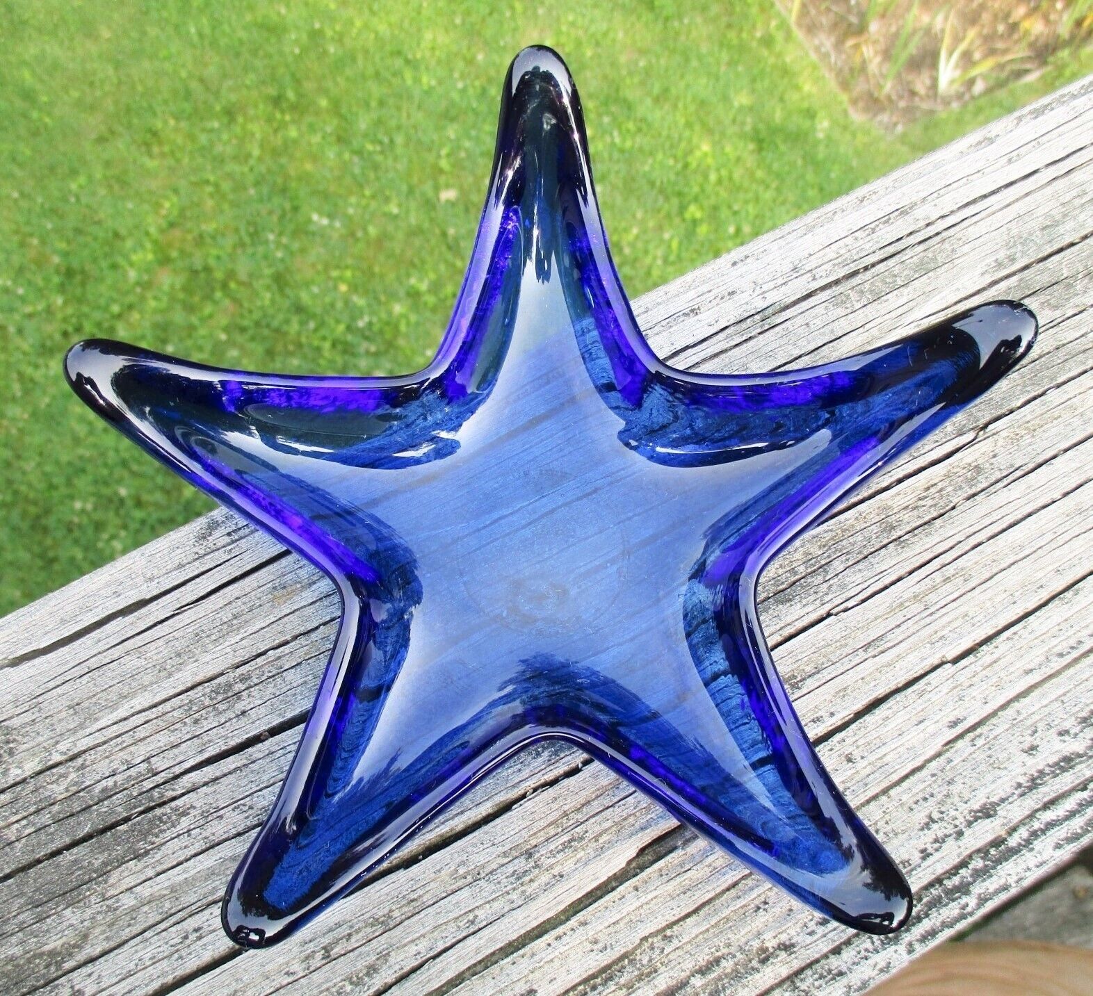Cobalt Blue Recycled Hand Blown Glass Starfish Star Trinket Tea Light Dish  7”