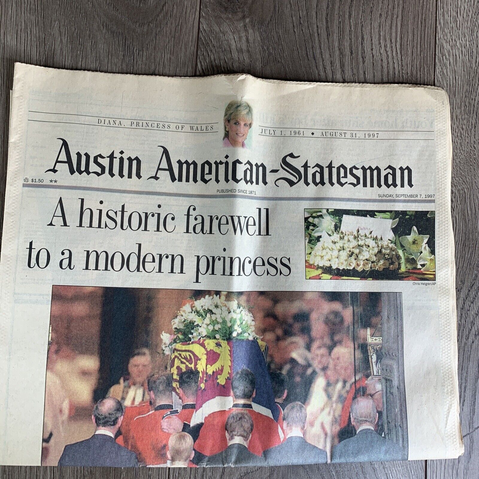 September 7th 1997 Austin American-Statesman, Princess Diana Funeral