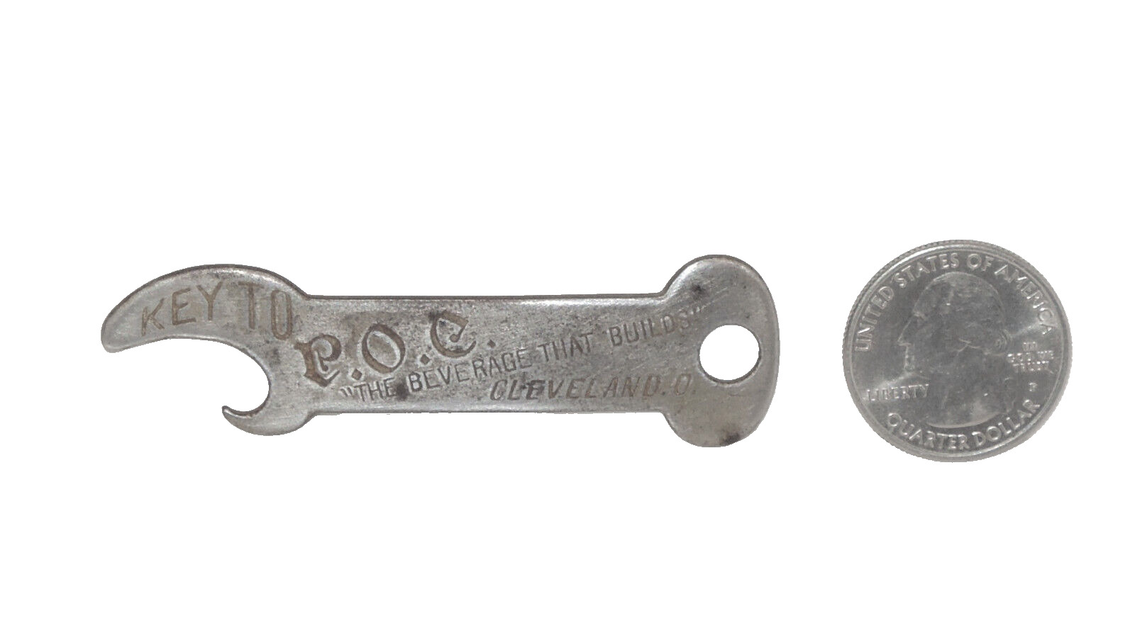 c.1914 Beer Bottle Opener ~ KEY TO P.O.C. CLEVELAND, OH~THE BEVERAGE THAT BUILDS