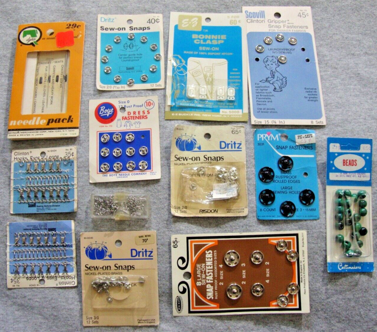 LOT of Sewing HOOK AND EYE  & SNAPS Closure SNAP FASTENERS Needles Beads Vintage