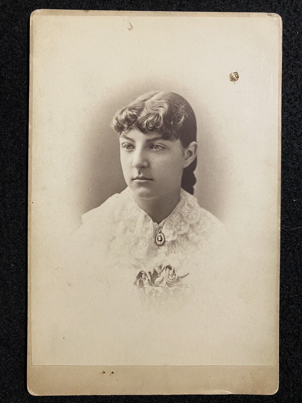 Identified Pretty Woman In White Dress Antique Cabinet Photo