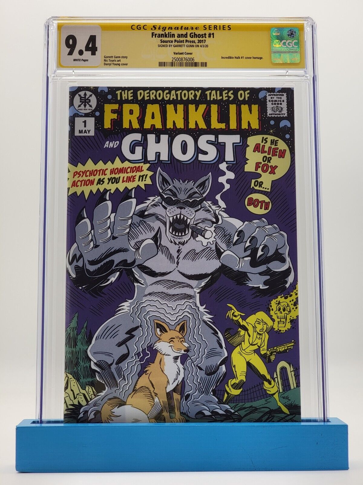 Franklin and Ghost #1 Comic 2017 CGC 9.4 Signed Garrett Gunn Comics Young Hulk