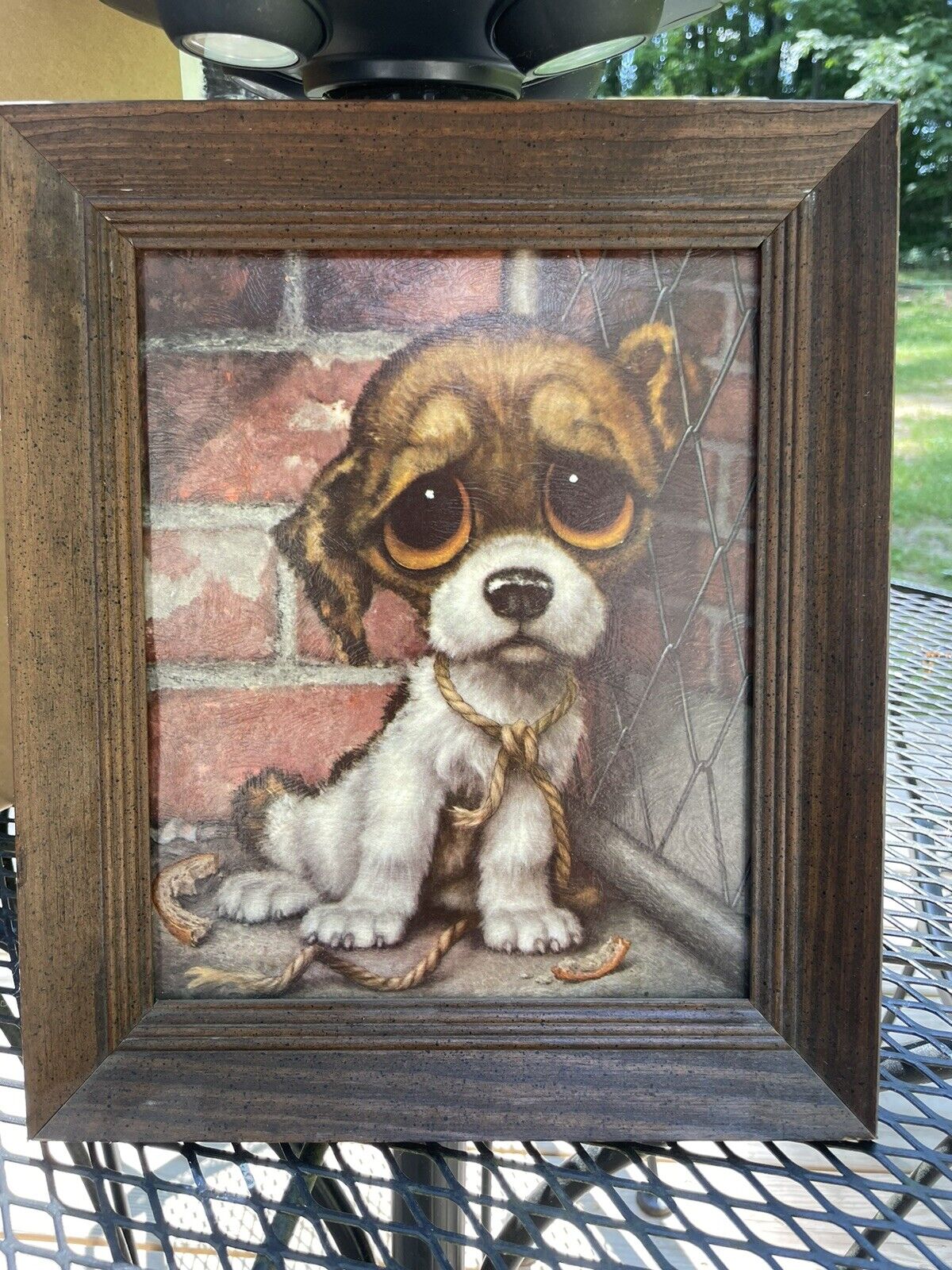 Vintage Framed Pity Puppy picture By Gig -  Sad Big Eyed Dog 