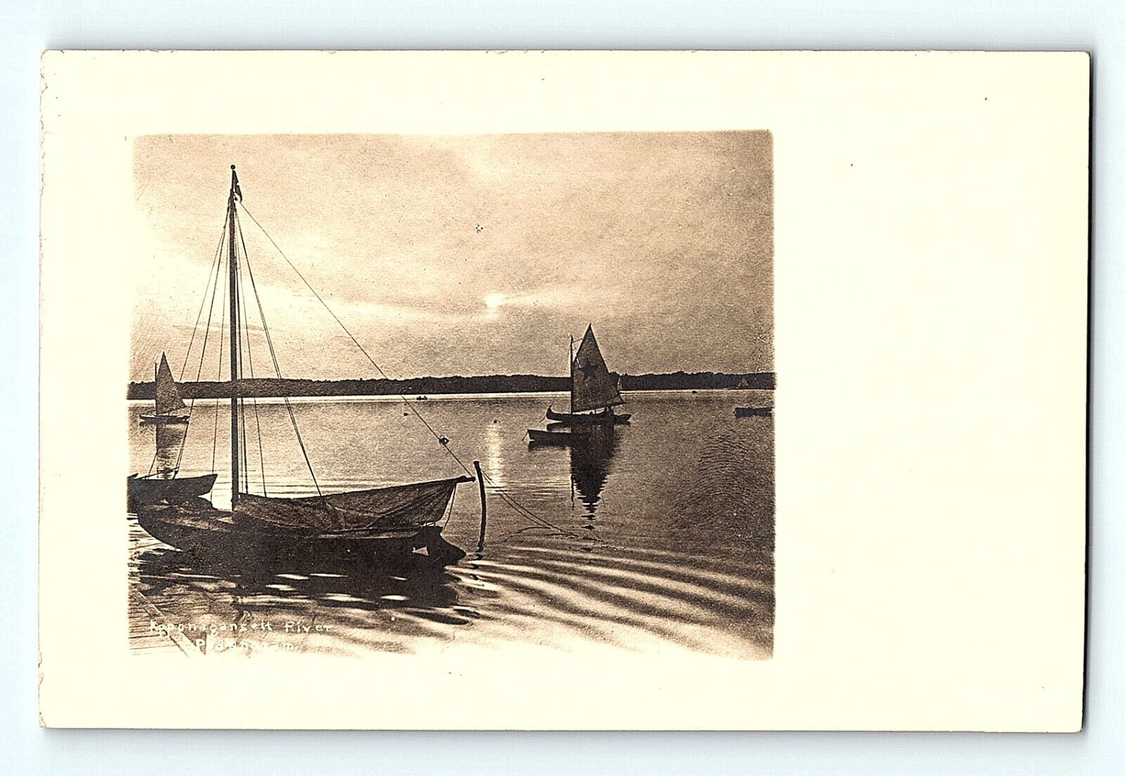 RPPC KP Ponaganset River Sailboats at Sunset Rippling Water Vintage Postcard D3
