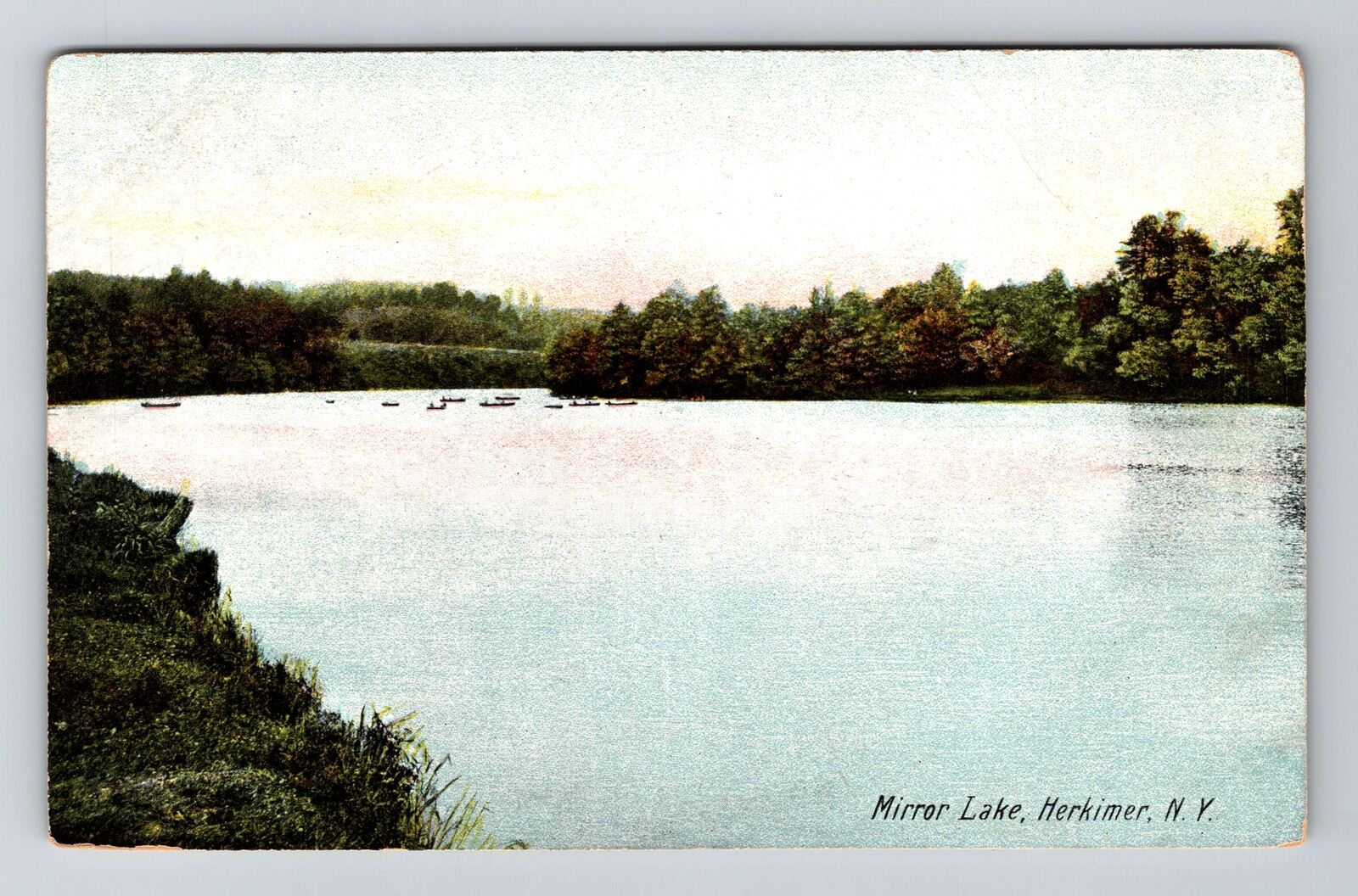 Herkimer NY-New York, Mirror Lake, Antique Vintage Souvenir Postcard