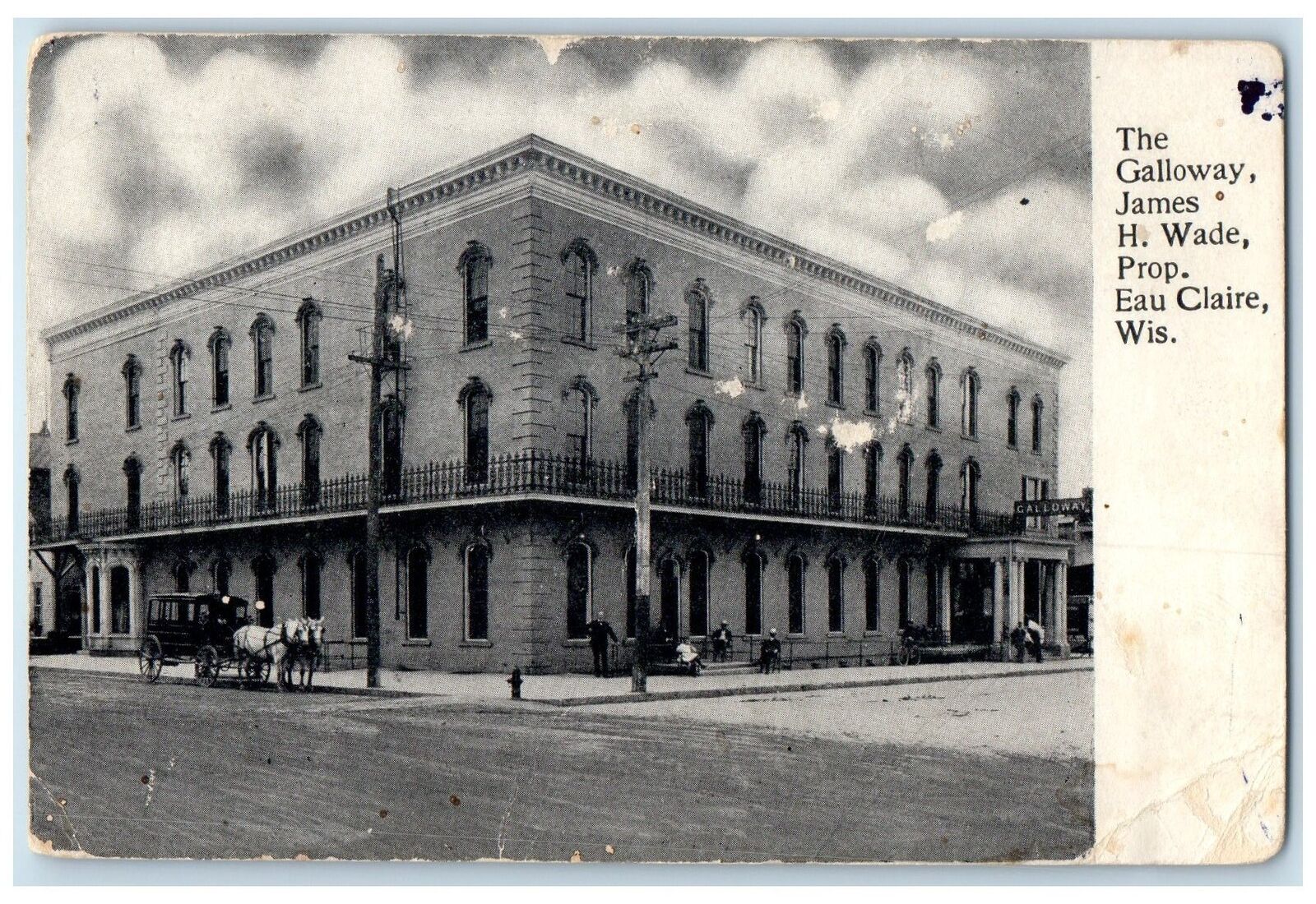 c1905 Galloway James H. Wade Horse Buggy Building Eau Claire Wisconsin Postcard