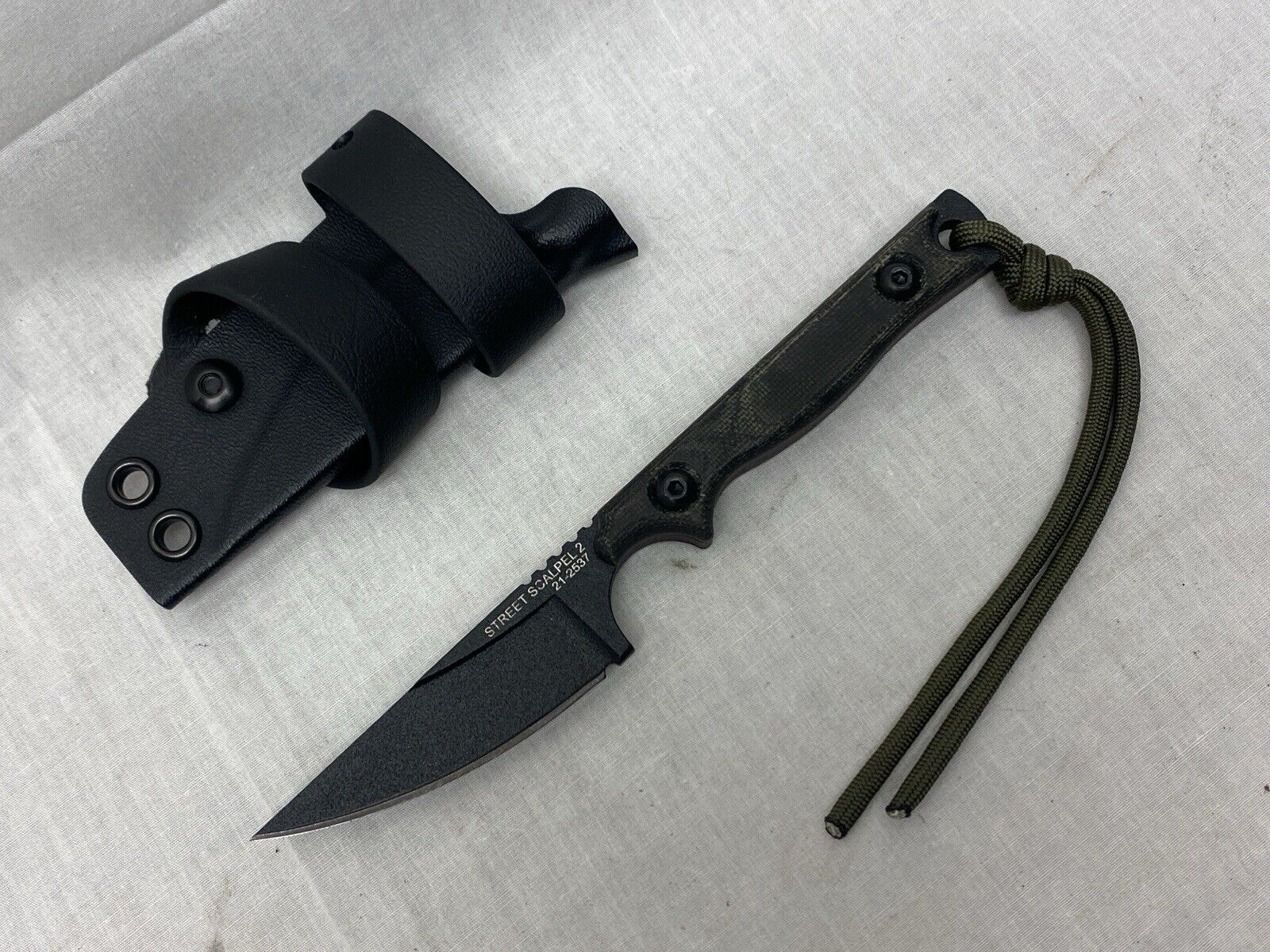Tops SSS-02 Street Scalpel 2 Black Micarta Drop Point Paracord Fixed Blade Knife