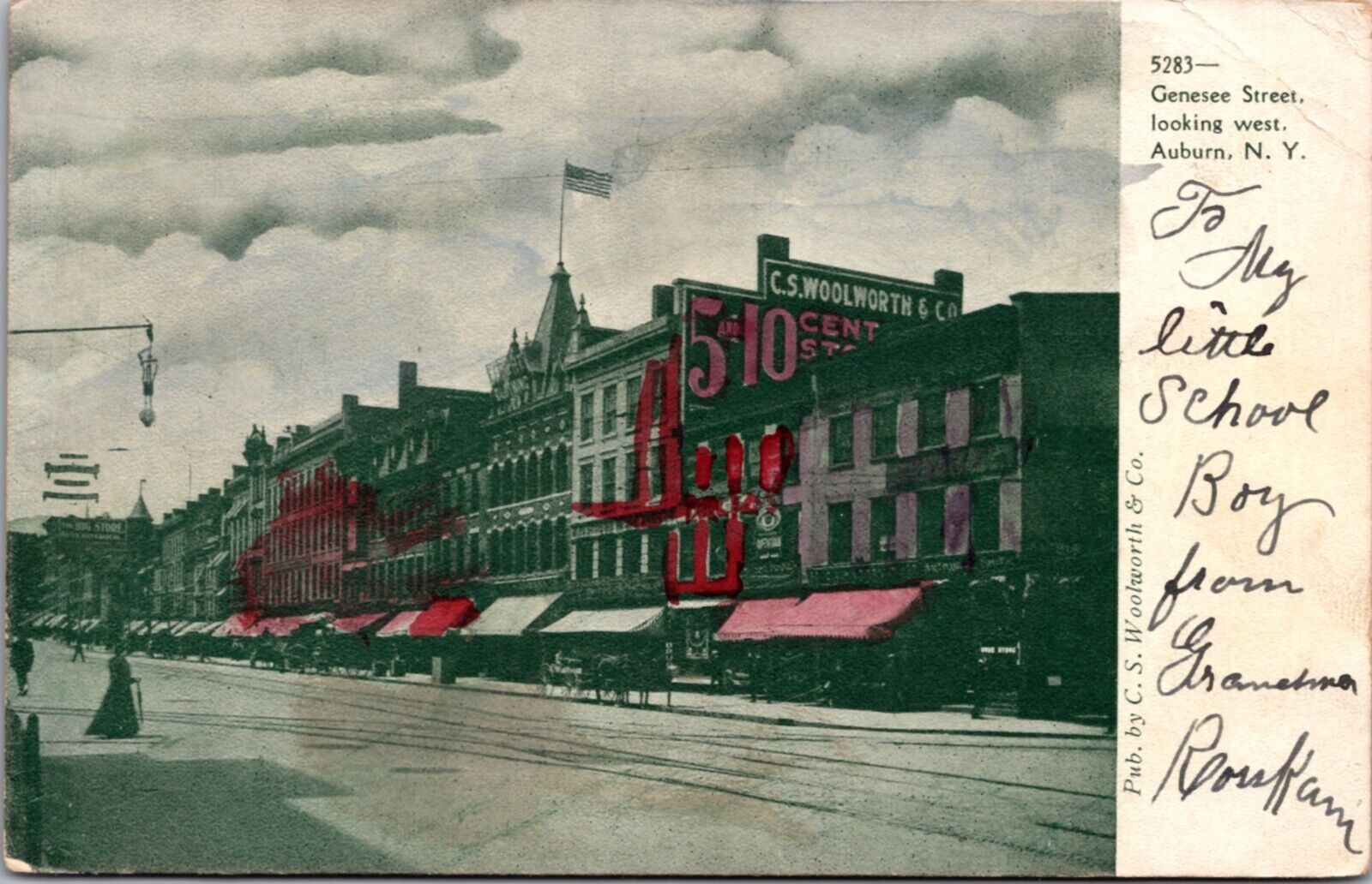 Postcard Genesee Street Looking West in Auburn, New York