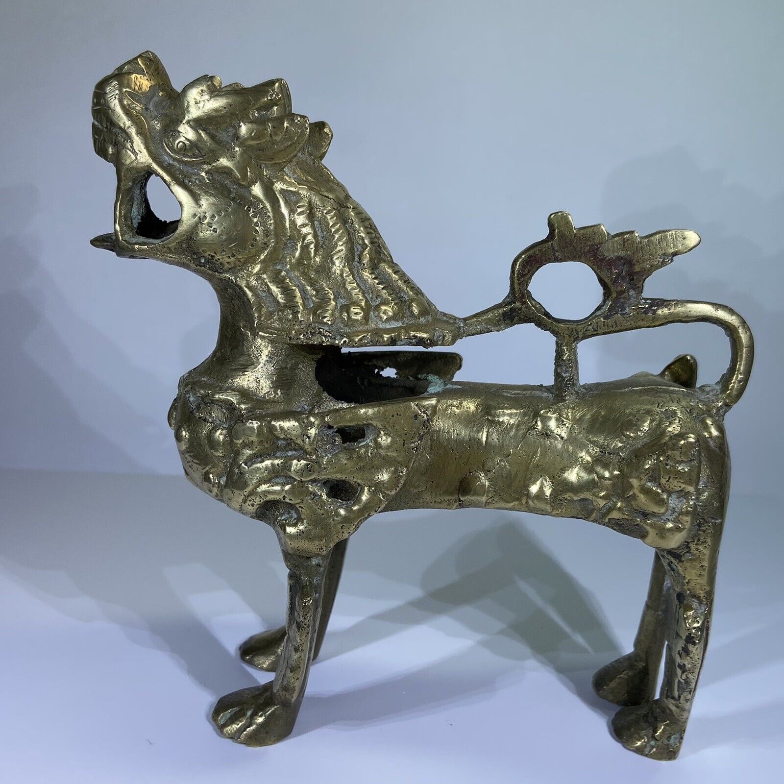 VTG Tibetan Lion Solid Brass Figurine Guardian Lucky Foo Dog Asian Mythical  