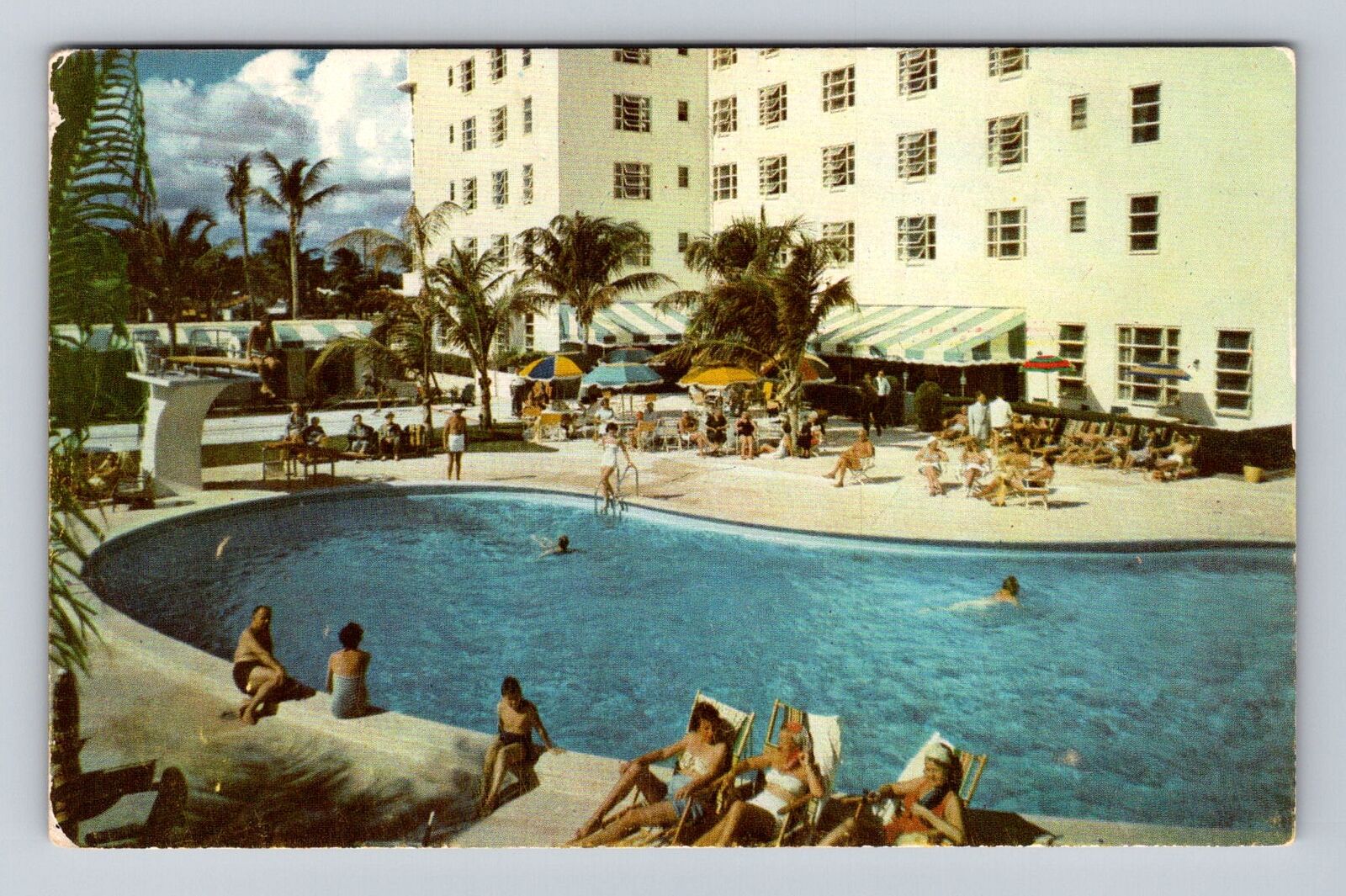 Miami Beach FL-Florida, The Coronado Hotel, Pool, Antique, Vintage Postcard