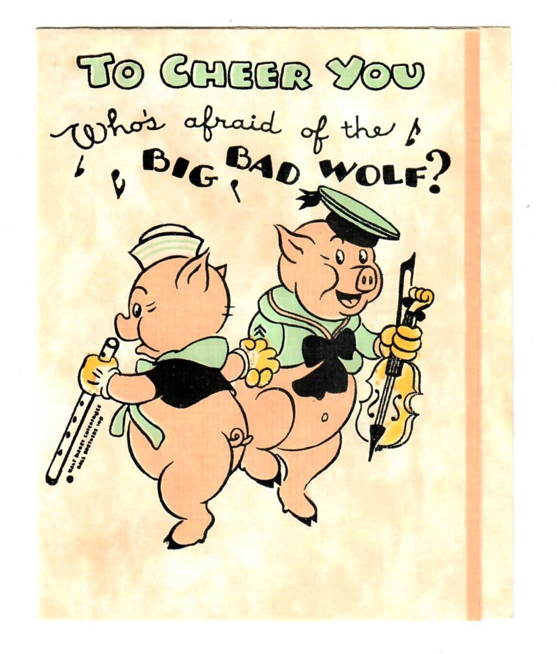 Vintage 1930\'s Three Little Pigs Walt Disney Enterprises Hall Bros Greeting Card