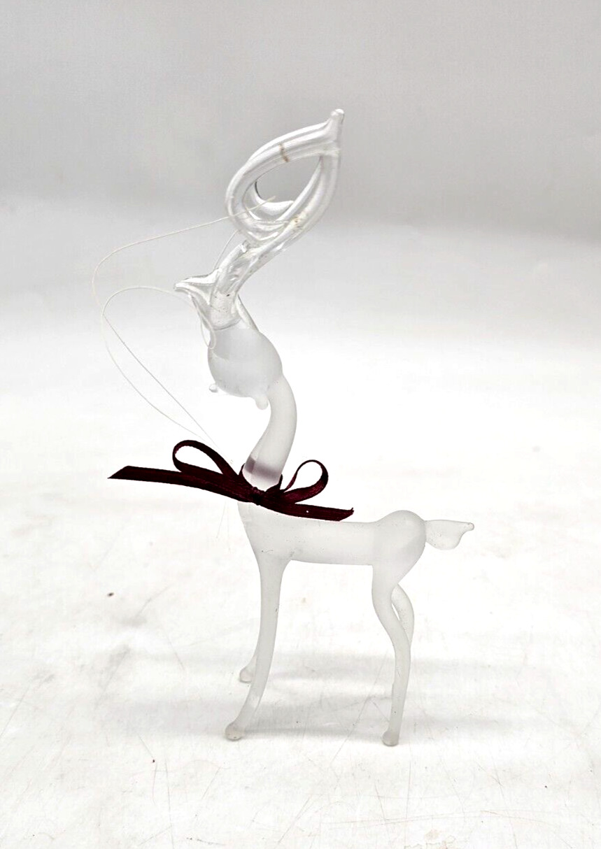 Vintage Frosted Bolwn Glass Prancing Reindeer Christmas Figurine