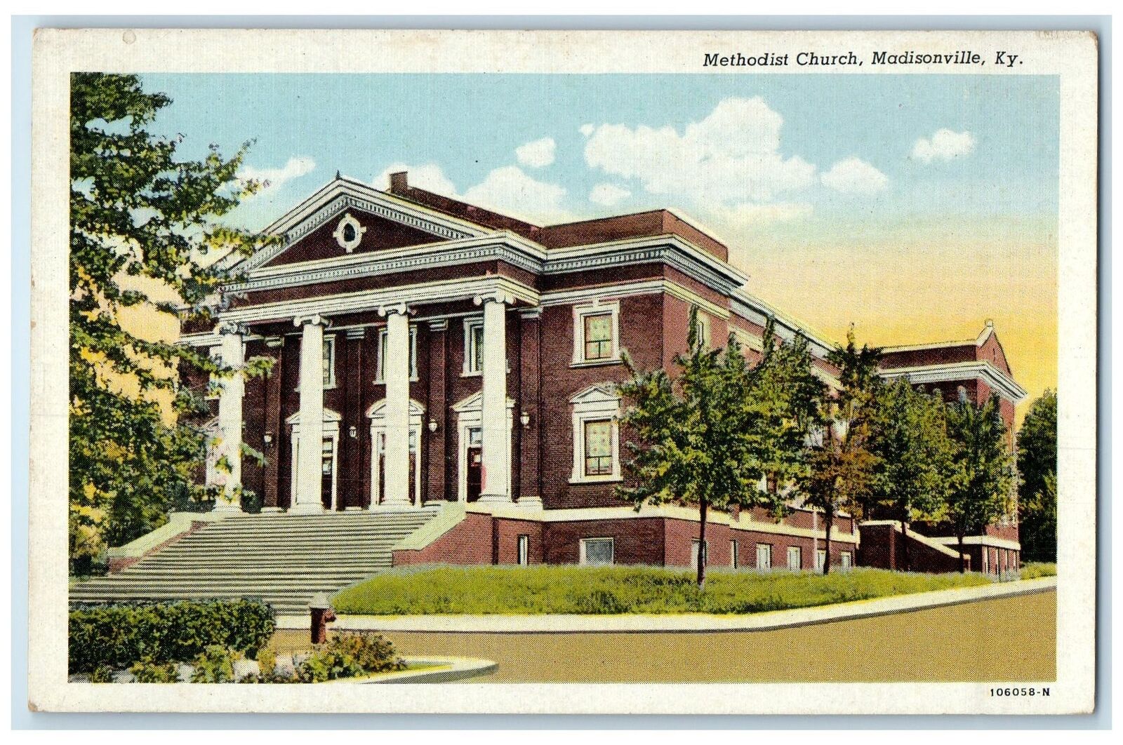 c1940 Methodist Church Exterior Madisonville Kentucky KY Unposted Trees Postcard