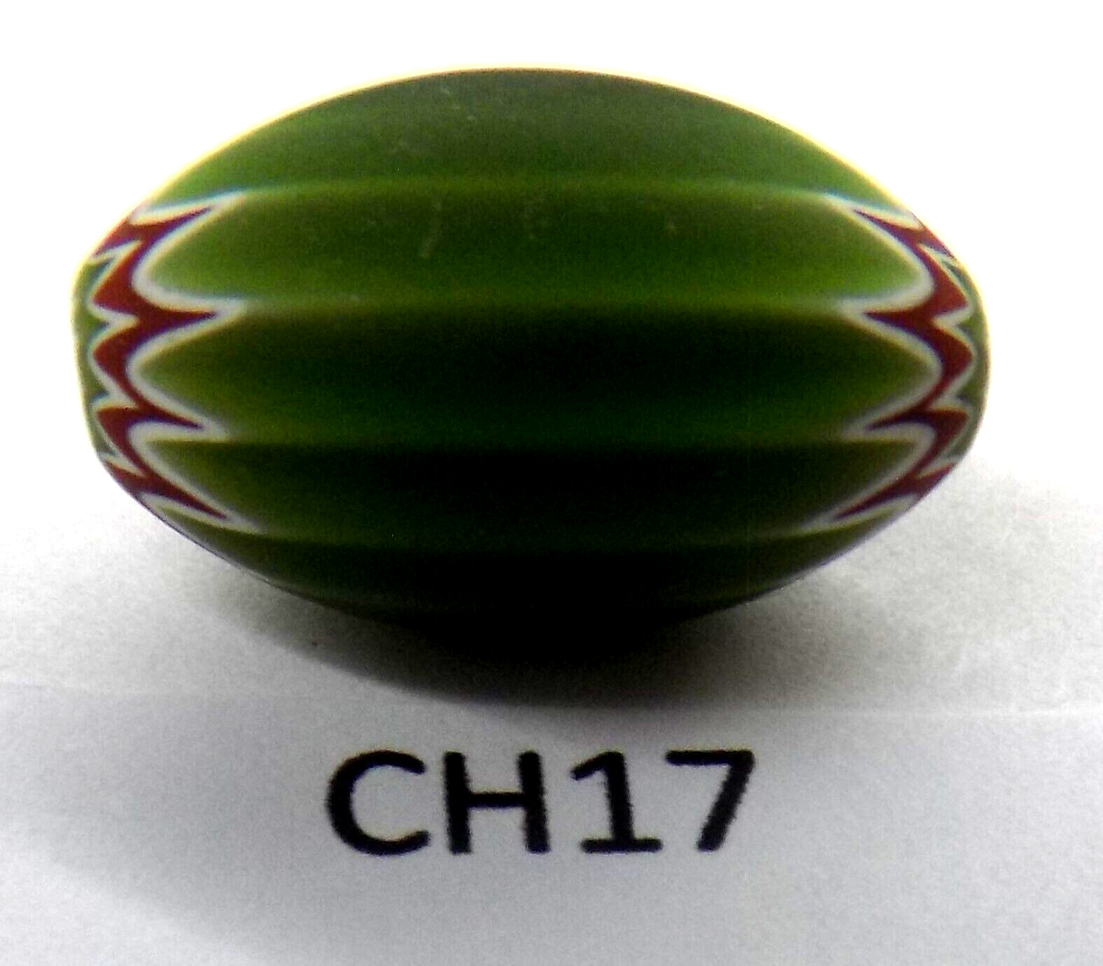 Awesome Large Watermelon Oval Matt Green Chevron African Trade Bead #CH17  Bg 55