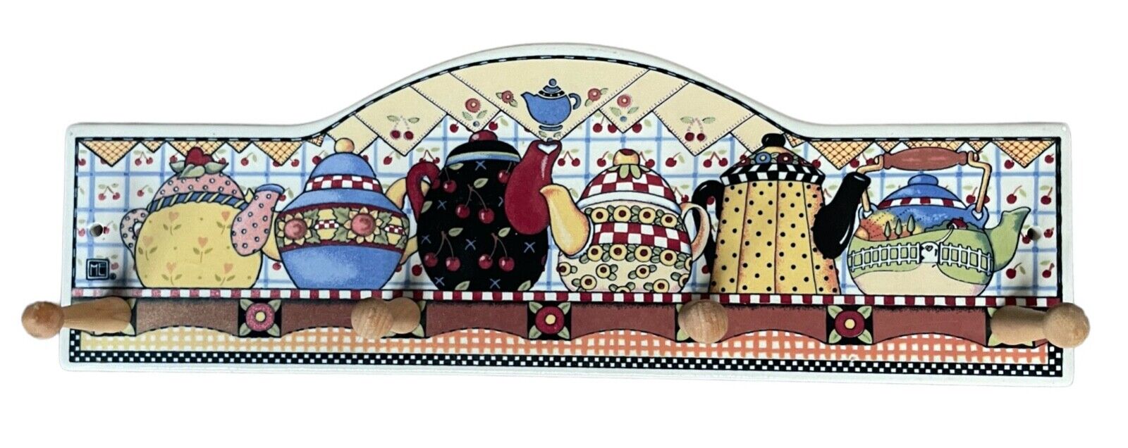 Mary Engelbreit Ceramic Teapot Design Wall Peg Mug Cup Rack 16.5 x 5.5\