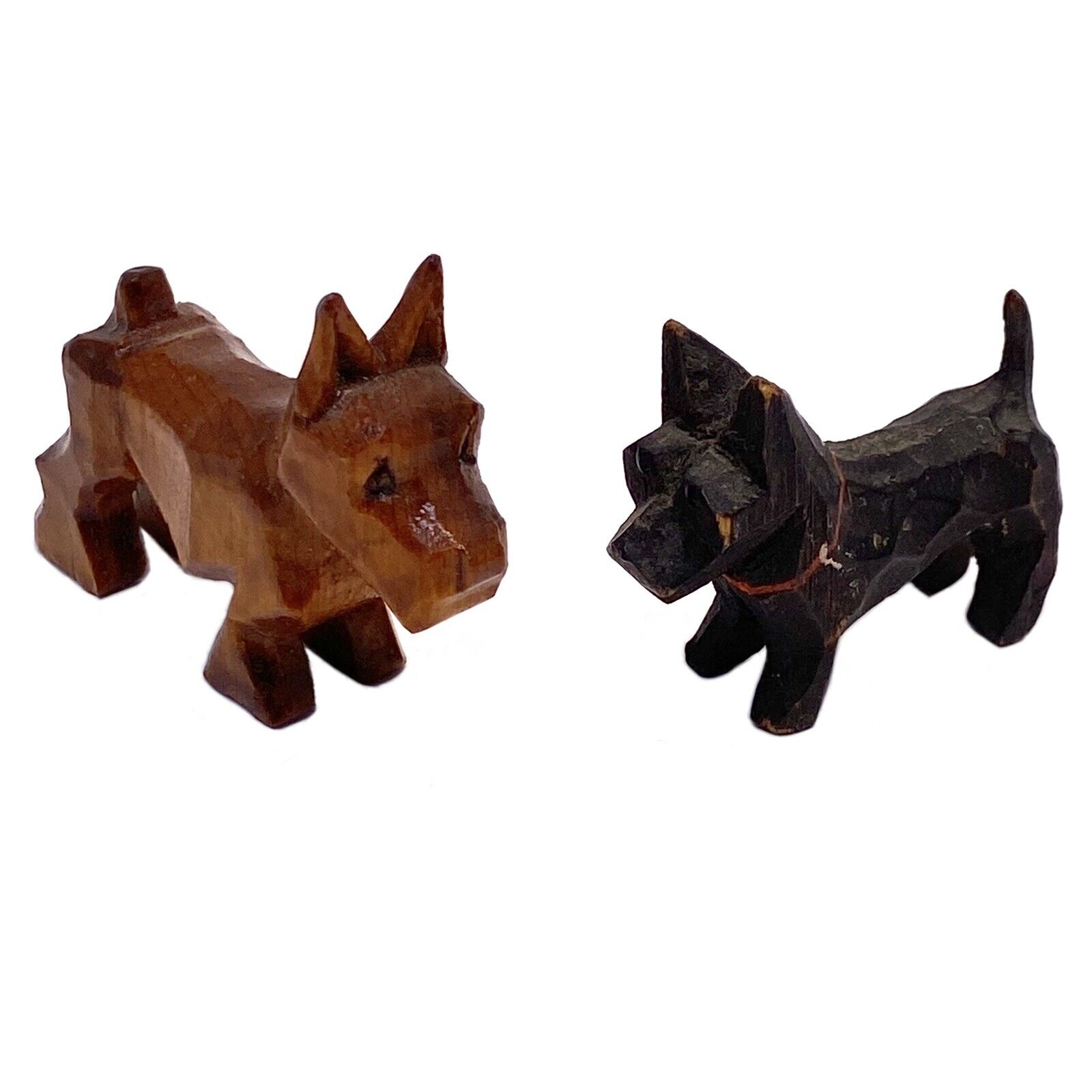 Vtg Unmatched Pair SCOTTIE Dog Terrier Carved Wood Figurines Miniatures