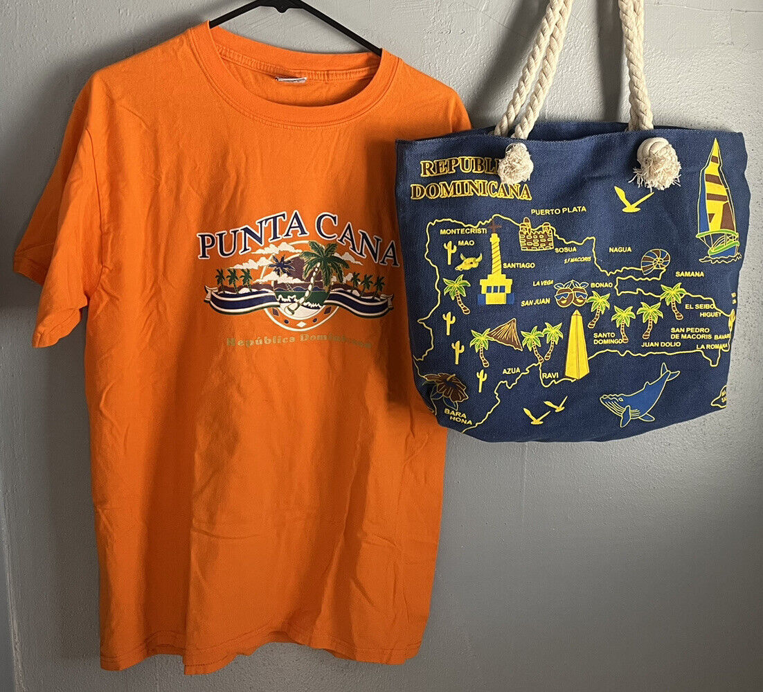 REPUBLICA DOMINICANA Denim Tote Bag & T-shirt Bundle - Souvenir Gift Early 90’s