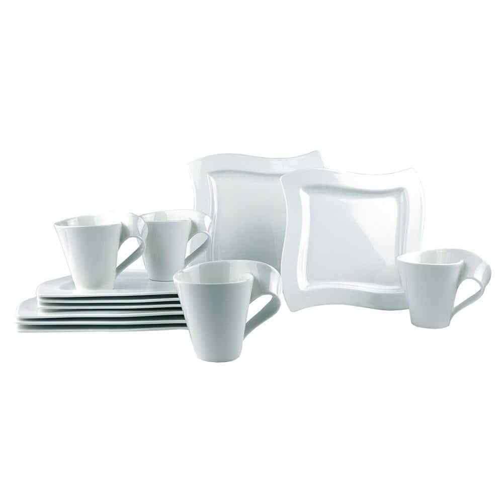New Wave 12-Piece Modern Glazed Porcelain Dinnerware Set