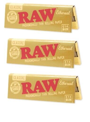 THREE PACKS of RAW ETHEREAL 1 1/4 Size Rolling Papers Designed Phenomenally Thin