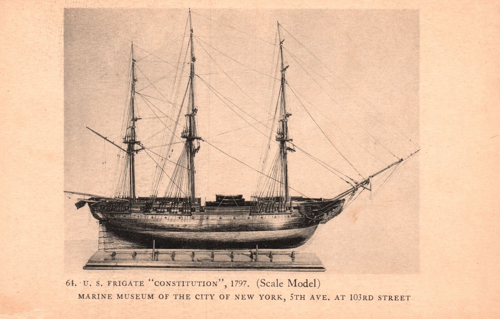 Vintage Postcard US Frigate Constitution 1797 Marine Museum New York City Model