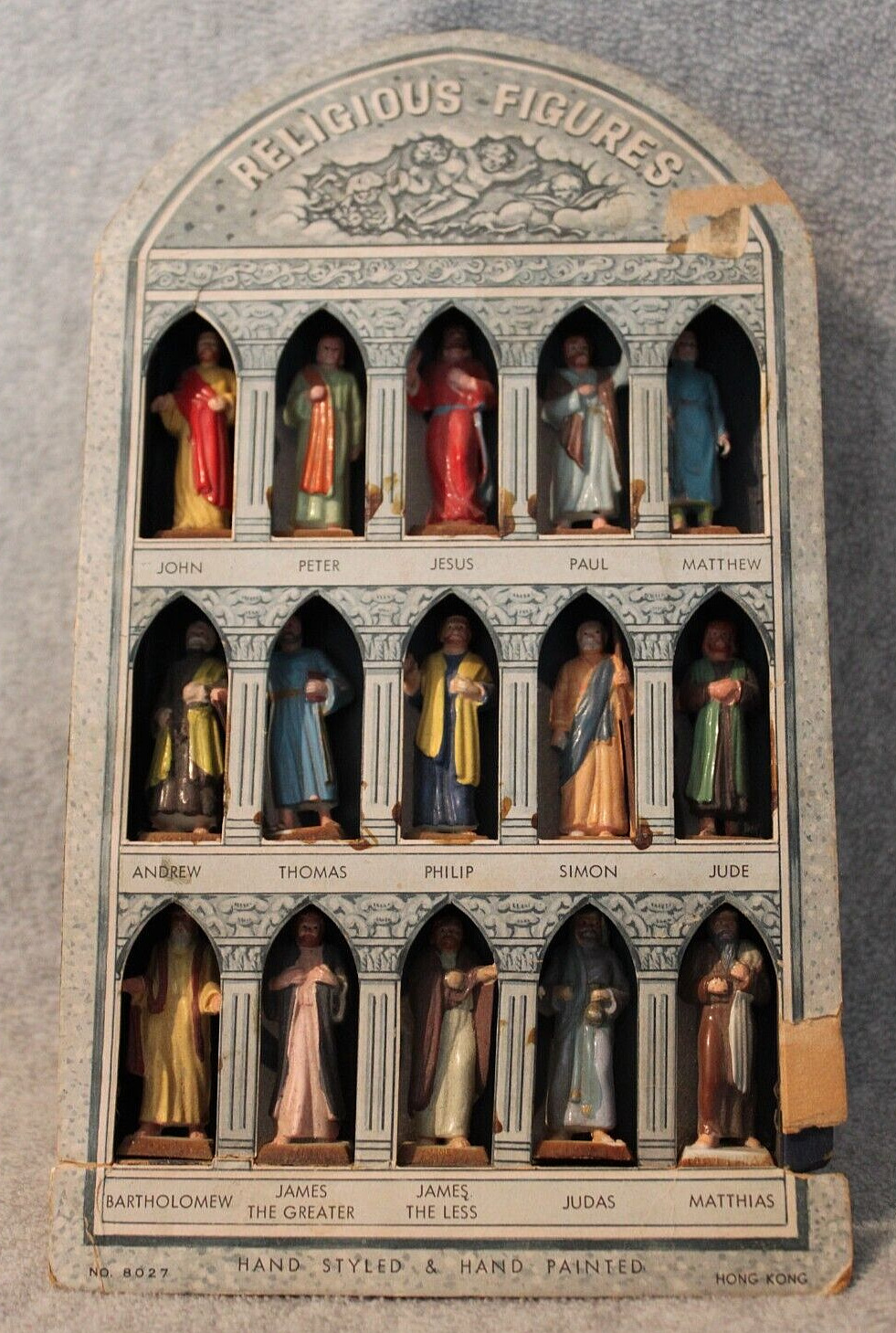 Vintage Set of 15 Religious Figures Hand Styled Hand Painted Hong Kong 8027 RARE