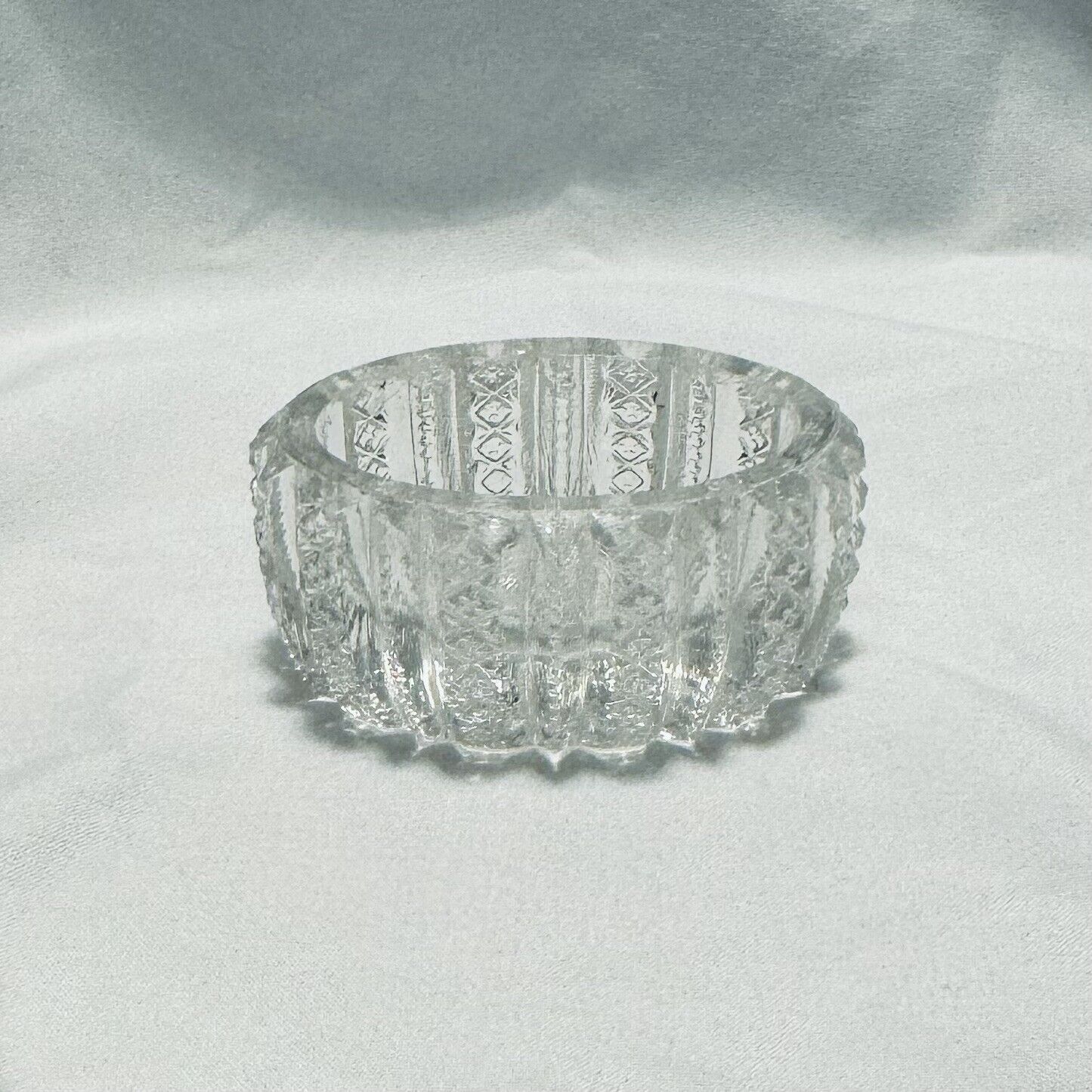 Duncan & Miller Vintage Art Deco Oval Cut Edged Crystal Glass Open Salt Cellar