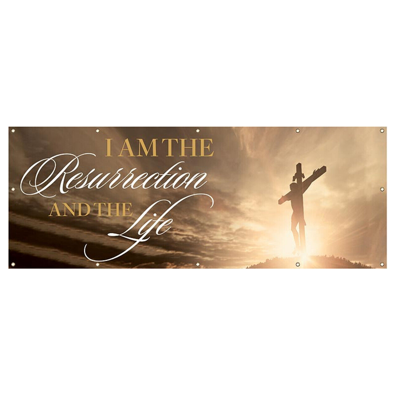 Outdoor Church Banners Wall Worship 8ft x 3ft I Am the Resurrection and the Life