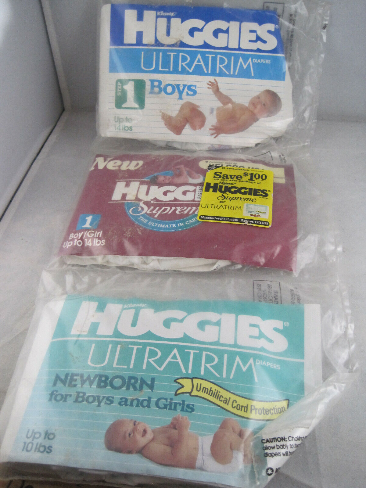 Trial Size Vintage Diapers HUGGIES 3 Pack Supreme Ultratrim Size 1 - 1992 - Boys