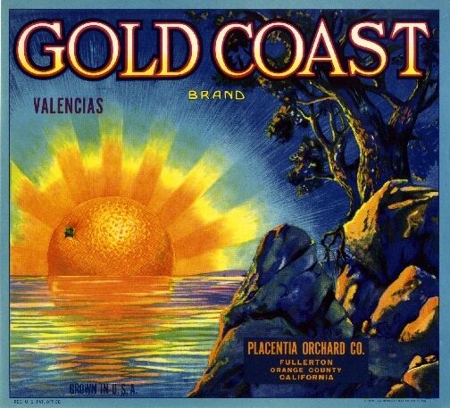 Placentia Fullerton Gold Coast Orange Citrus Fruit Crate Label Vintage Art Print