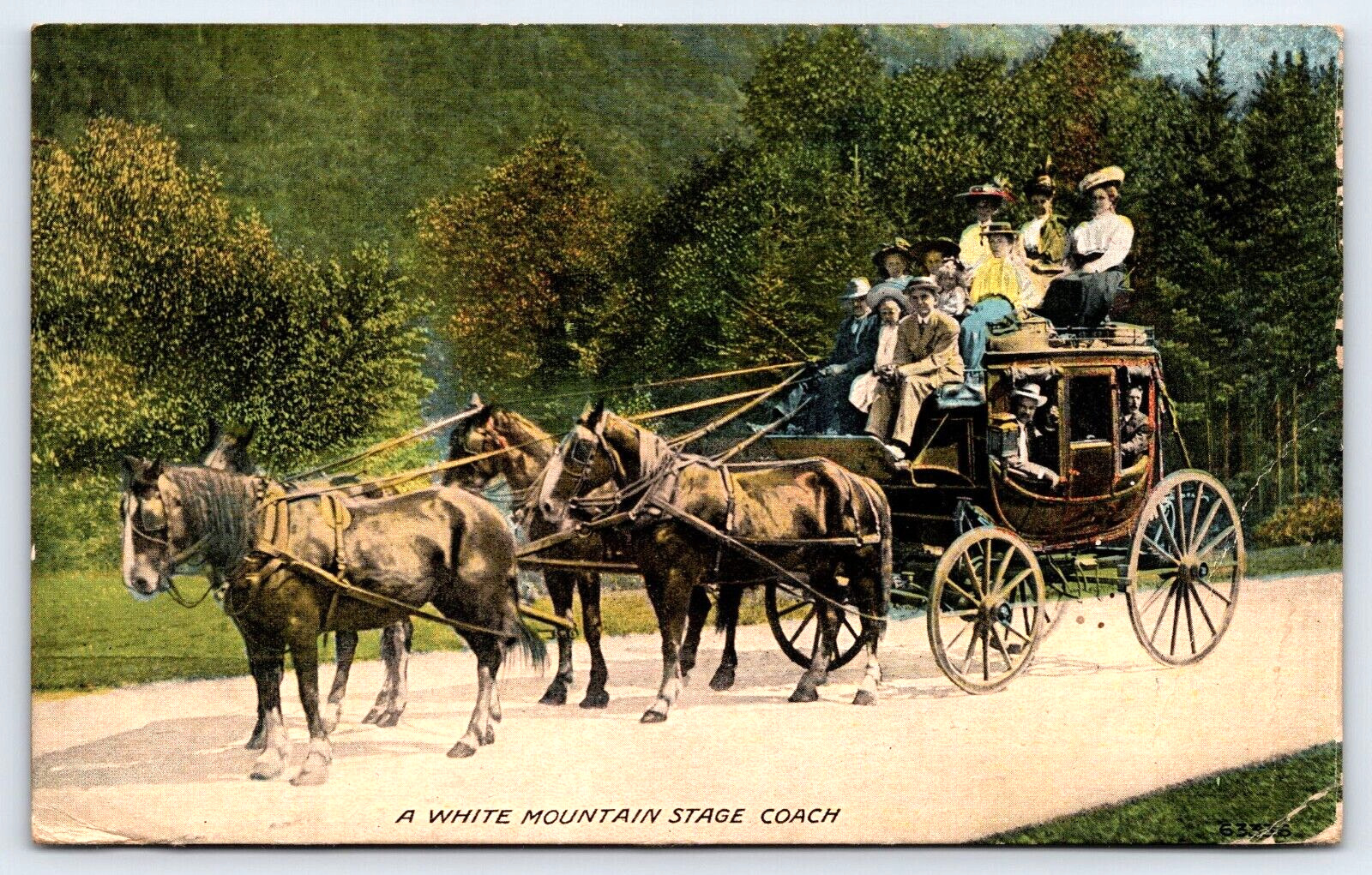 Postcard 1921 White Mountain Stage Coach 4 Horse Hitch Full of Passengers A14