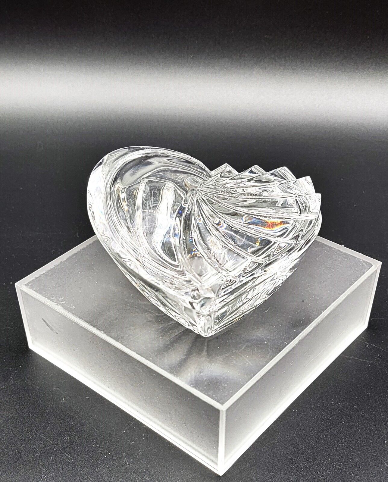 Gorham Contemporary Crystal Heart Shaped Trinket/Jewelry Dish With Lid 5\