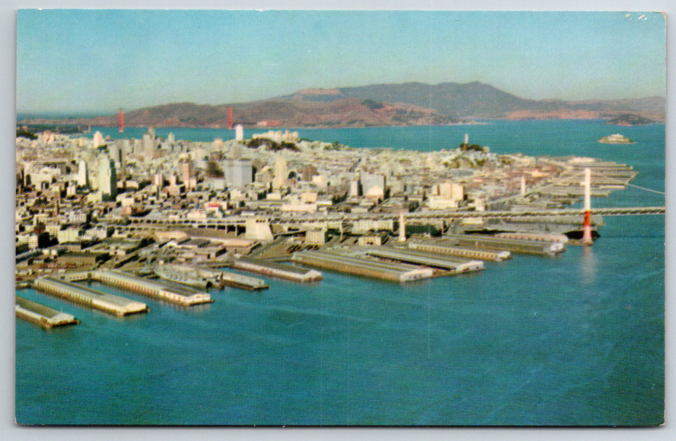 c1960s Aerial View San Francisco California Downtown Bridge Vintage Postcard