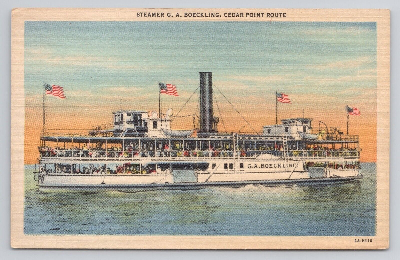 Steamer G A Boeckling Cedar Point Route Linen Postcard No 3037