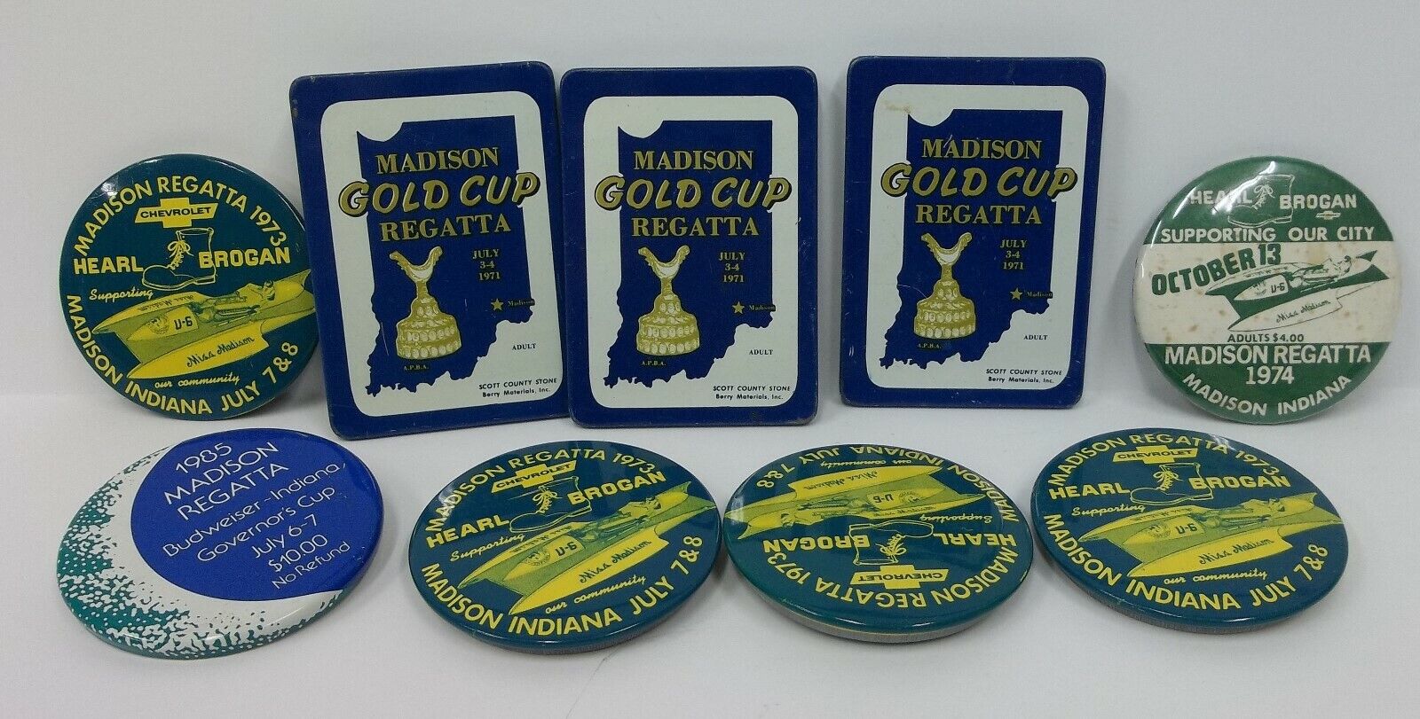 9 Vintage Madison Regatta Metal Pin Back Souvenir Buttons